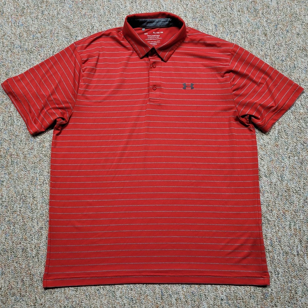 Under Armour Playoff Polo Mens XL Red Striped Golf Sport Athletic Shirt Outdoors